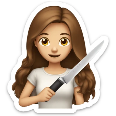 long brown hair girl holding knife emoji sticker