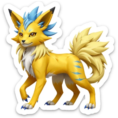 Feral Solgaleo-Jolteon-Renamon-Zeraora-Vernid-fusion-hybrid-creature, full body  sticker