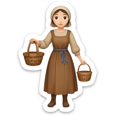 Full body of female medieval peasant in simple dress carrying basket sticker