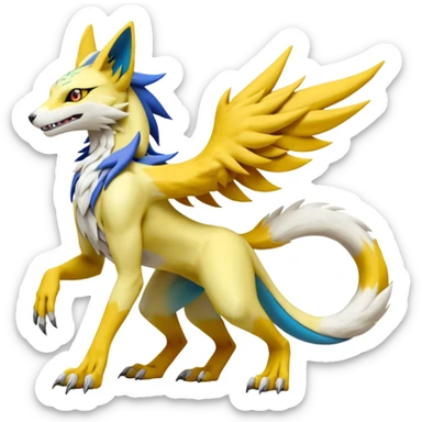 Latias-Vernid-Sergal-Lombax-Koraidon-Renamon-Zeraora-Bastet-Fakémon-Digimon-hybrid-fusion-creature, full body sticker