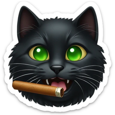 black cat with green eyes and a cigar in his mouth sticker