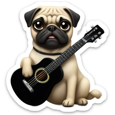 Pug playing a black guitar sticker