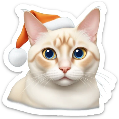chubby flame point Siamese, white fur with orange accents and blue eyes wearing a red christmas hat  sticker