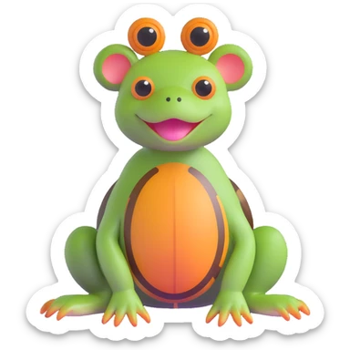 animal with a tortoise shell, frog eyes, floppy dog ears, playful pose sticker