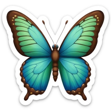A butterfly with blue edges, green wings, and a brown body  sticker