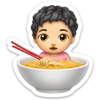 Sad baby girl with ramen bowl sticker