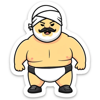 White skin fat guy with black durag, beard and mustache in wrestling singlet sticker