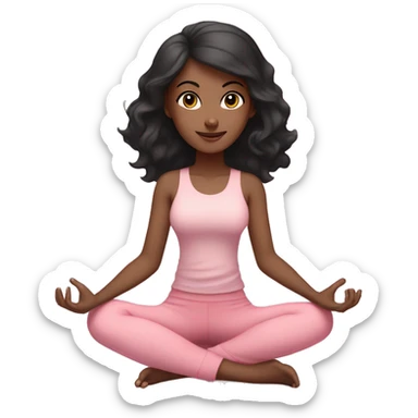 Black short hair and brown eyes yoga beautiful girl in light pink pink pink clothes sitting on a yoga mat sticker