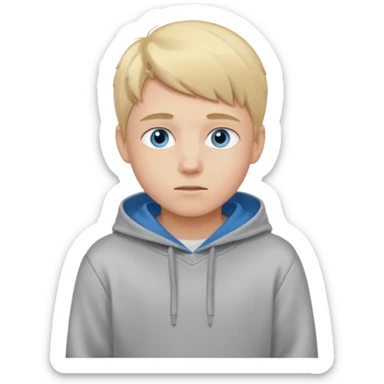 Teen Blond boy with blue eyes and Grey hoodie standing up sticker