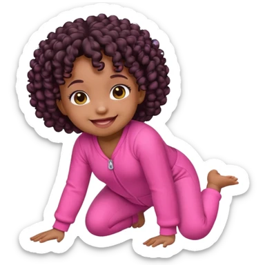 crawling cute baby emoji, pink outfit, Black girl, curly hair sticker