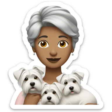 Gray short hair lady with 3 westies with bed hair sticker