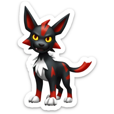 Black Cool Edgy Litten-Houndoom-Luxray Fakémon Digimon with Red and white Edgy markings, full body, outlined sticker