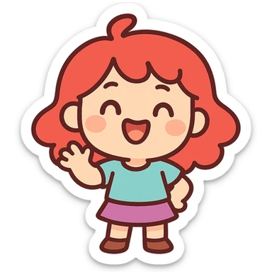 pastel toon style chibi character with red hair, cute expression sticker