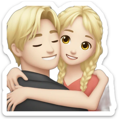 bangchan skz and blonde girl hugging sticker