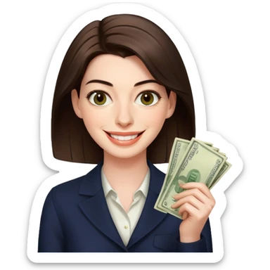 Anne Hathaway holding money sticker