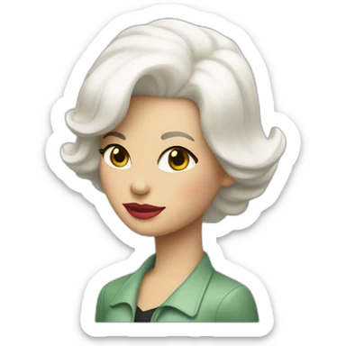 A woman with straight white hair driving a white 1957 Thunderbird sticker