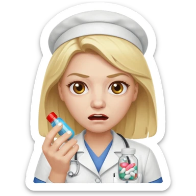 angry blonde nurse with  pills sticker