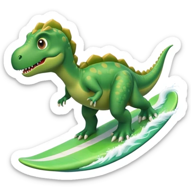 Green dinosaur surfing sticker