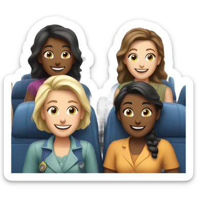 Group of 6 Caucasian women riding in a airplane  sticker