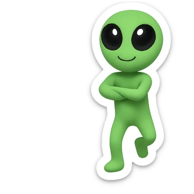 Edit the alien dancing neon green image to have crossed arms and a slightly changed pose for animation frame 1. Keep it almost identical to the reference with a transparent background. sticker