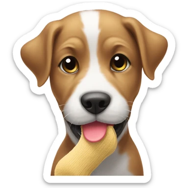 The puppy is gnawing on a sock sticker