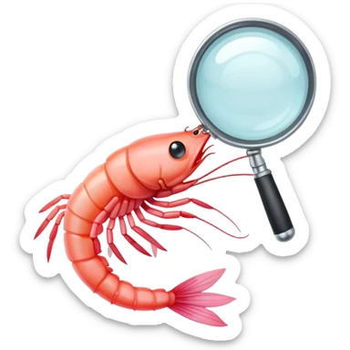 shrimp with magnifying glass sticker