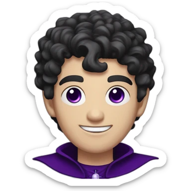 pale handsome flirty vampire priest with short curly black hair and violet eyes sticker