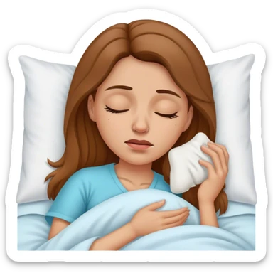Brown haired Woman In bed with sinus pain  sticker