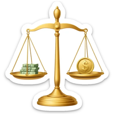 Весы с чашами в одной позитивная мысль о деньгах а в другой негативная мысль о деньгах sticker