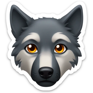 a blacky gray wolf furry head, with right ear orange and left ear blue, right eye blue and left eye orange, sad sticker