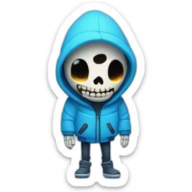 Sans the skeleton with blue glowing left eye wearing a blue winter jacket sticker