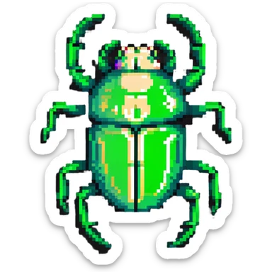 green shiny scarab with a skull as its body sticker