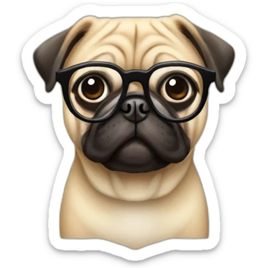 A pug wearing round glasses sticker
