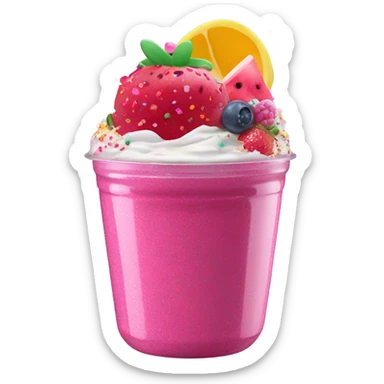 Hot pink yogurt with fruit and glitter  sticker