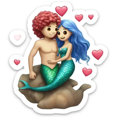 two mermaids in love with a heart sticker