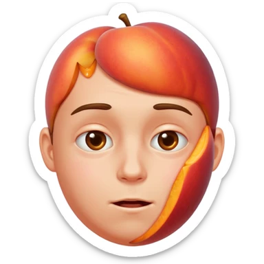 Boy with his face stuck in a juicy peach sticker