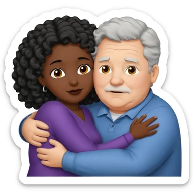  Old White  fat man no hiar hugging dack skin curly hair woman sticker