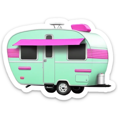 Realistic mint green and hot pink camping travel trailer isolated. sticker