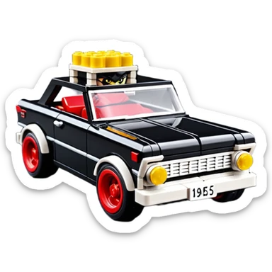 Catwoman’s futuristic black metallic 1965 Chevy Nova SS street rat rod Lego retro modded sticker
