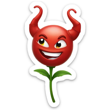 smiling devil emoji winking holding a flower sticker