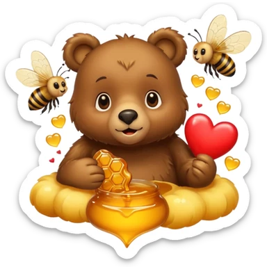 a cute bear with honey and bee and hearts sticker
