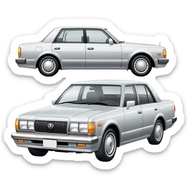 Toyota Crown sedan from the 1980s, boxy design, classic Japanese car sticker
