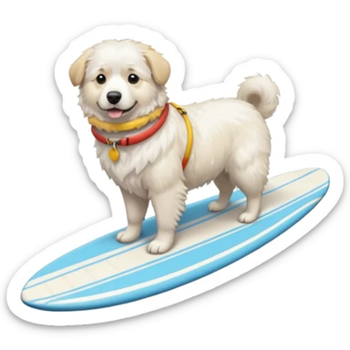 Chien  blanc Montagne des Pyrénées sur une planche de surf sticker