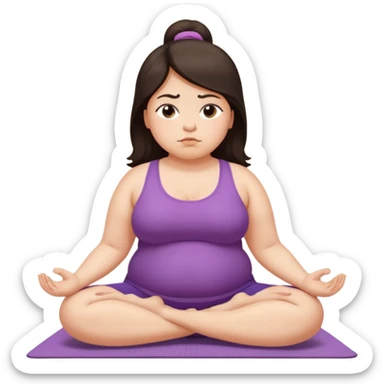 Sad fat girl doing yoga dark hair sticker