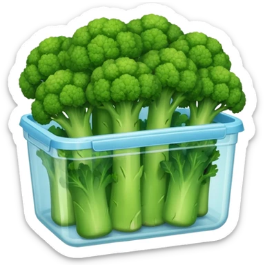 broccolis in plastic container sticker