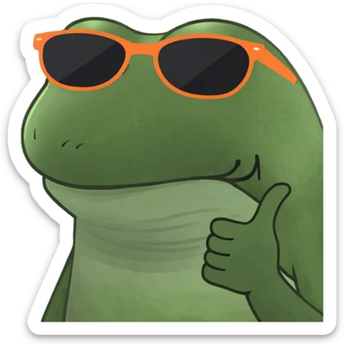 bufo frog meme style, bufo lounging on a beach chair with sunglasses, 'out of office' sign nearby sticker