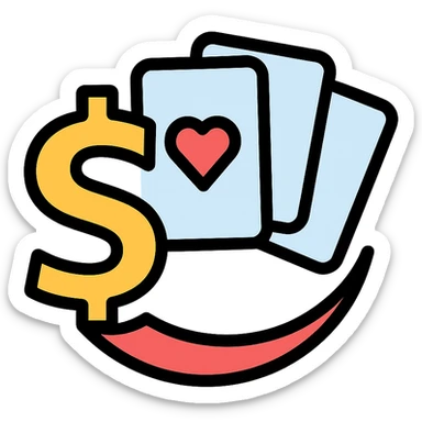 betting-themed logo with a stylized dollar sign and playing cards, modern look sticker