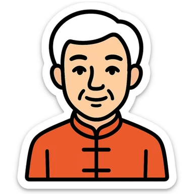 white haired handsome Chinese man icon with lineal color and black outlines sticker