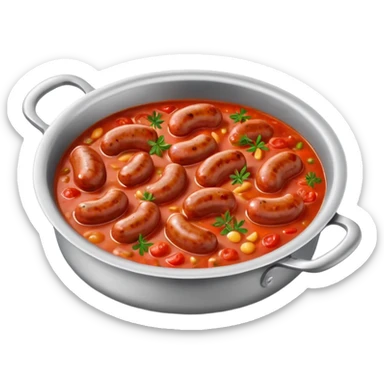 emoji of Rougail saucisse meal. Typical Reunion island meal. Sliced sausage in tomato sauce with thym  sticker