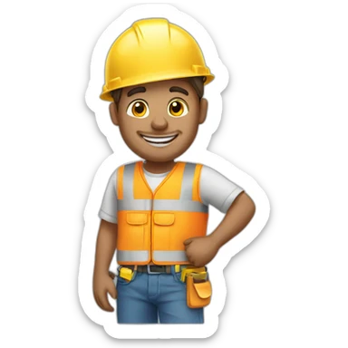Construction mason white greets with his hand and a smile sticker